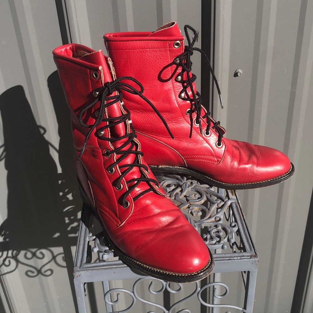 Justin Womens Red Leather cowgirl boots